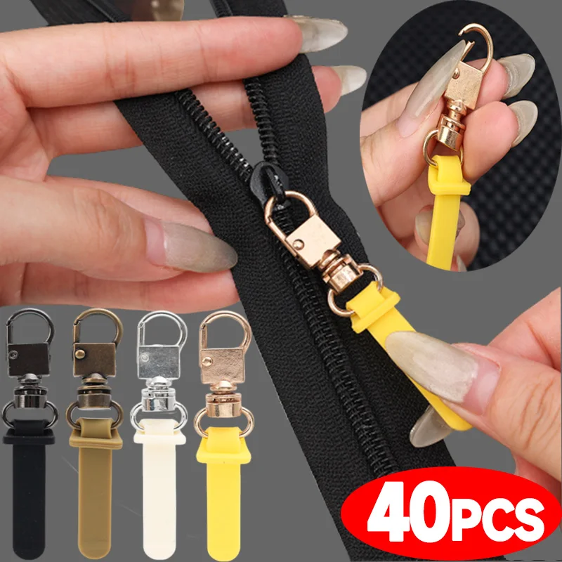 40pcs Detachable Zipper Puller Metal Zipper Head Repair Kits Universal Replacement for Luggage Purse Bags Clothes Zipper Slider