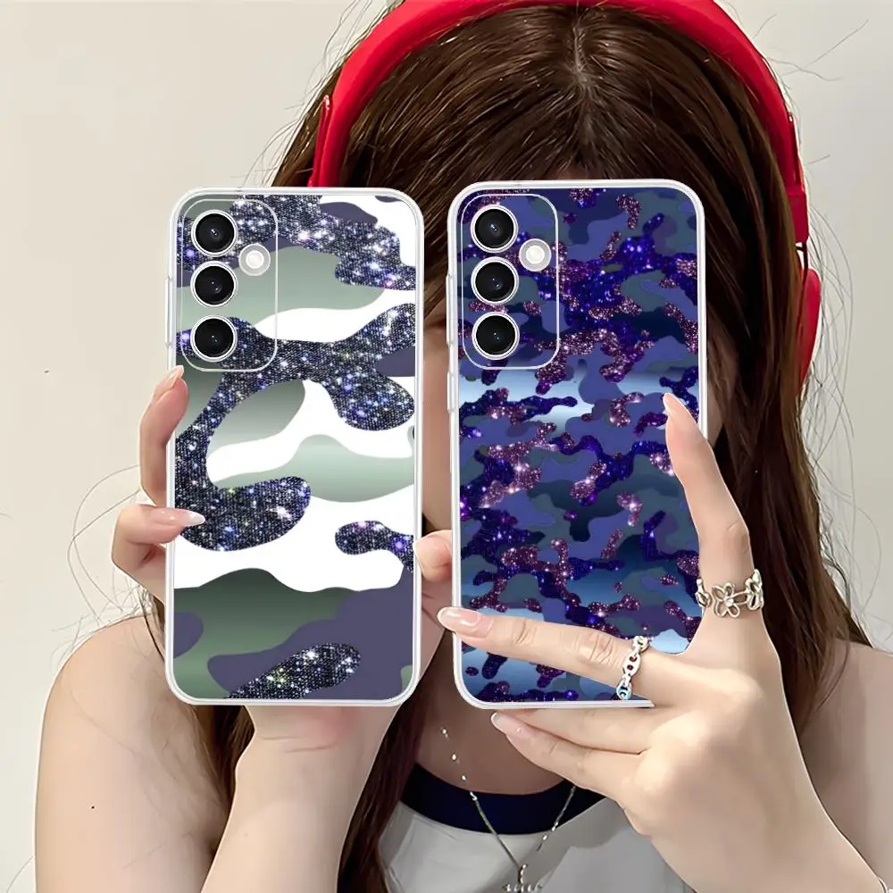 

Блестящий камуфляжный чехол для телефона Samsung Galaxy S25 S24 S23 S22 S21Plus FE, ультра прозрачный цветной защитный роскошный чехол