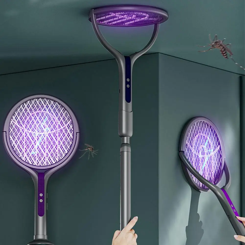 

Rotating Head Bug Zapper Racket Automatic Mosquito Swatter Rechargeable Electric Fly Swatter Fly Killer and Mosquito Trap Lamp