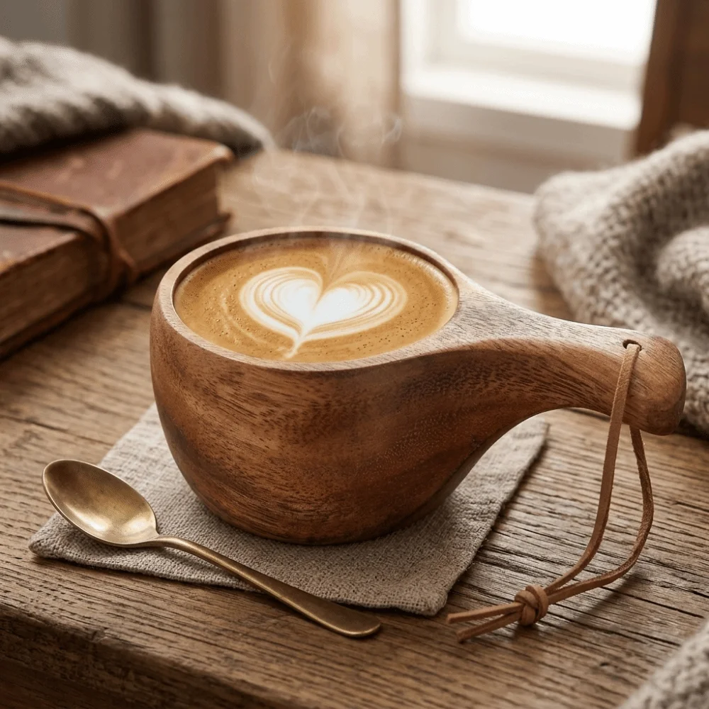 Comfortable Grip Wooden Milk Cup Thickened Smooth Handle Cup Thick Heat Insulated Burr-free Coffee Mug Home