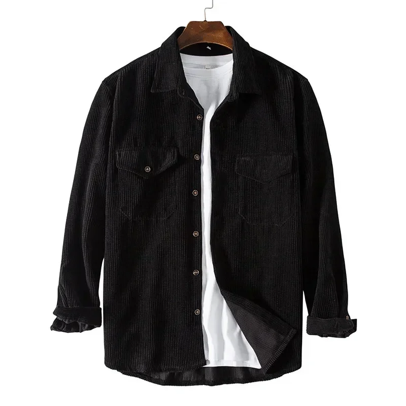 

Men's Casual Corduroy Shirts Spring Autumn Long Sleeve Double Pockets Shirts Jackets Male Solid Fashion Loose Tops for Men