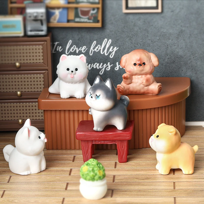 

Cute Mini Dog Model Ornament Samoyed Husky Collie Shiba Inu Puppy Micro Landscape Dollhouse Miniature Toy Car Decoration