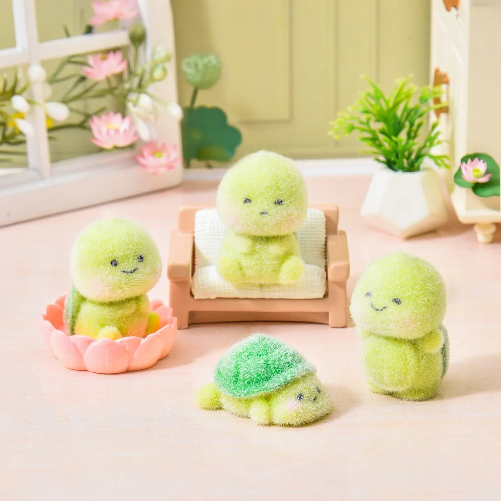 

5Pcs Cute Flocked Green Little Turtle Pendant Cartoon 3D DIY Phone Strap Bag Keychain