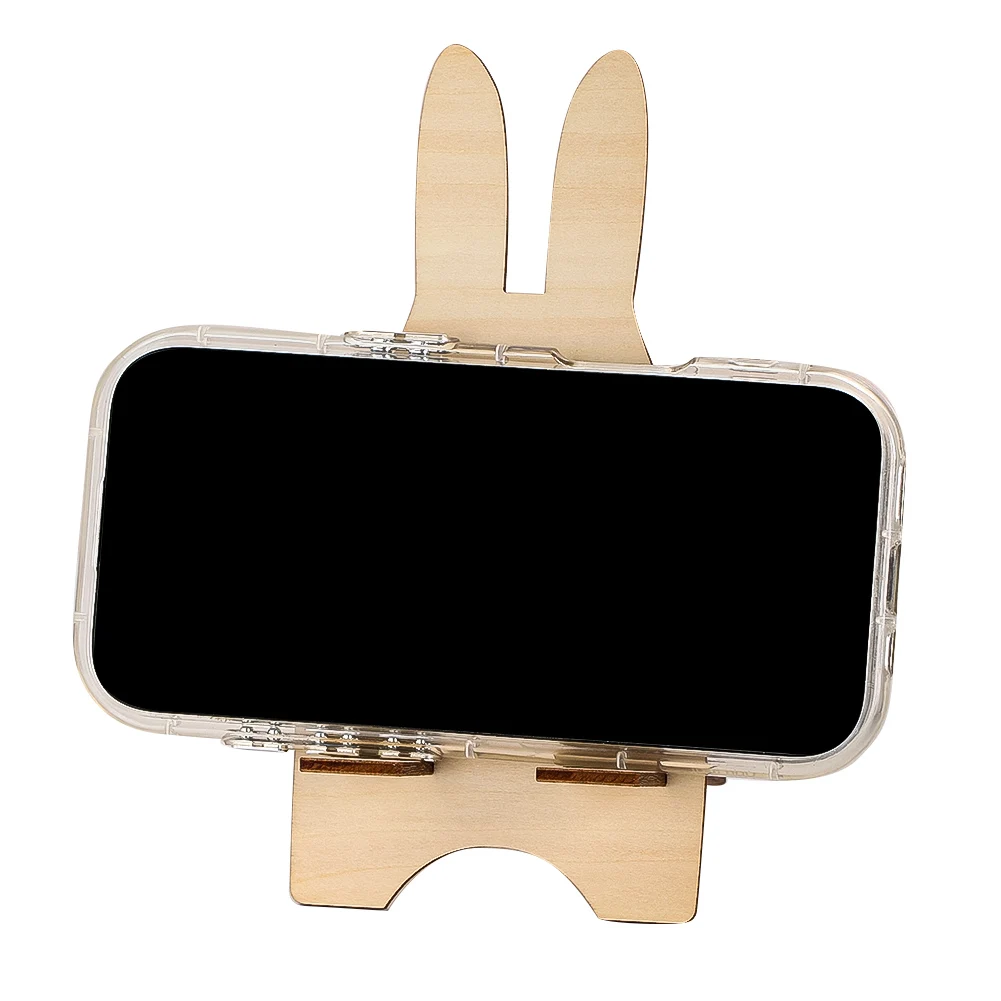 

Cute Solid Wood Rabbit Lazy Phone Holder DIY Desktop Office Multifunctional Portable Foldable Tablet Stand Decorative Gift