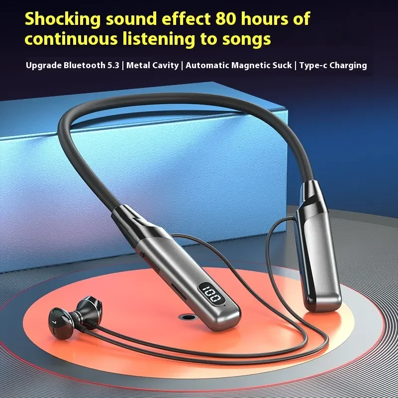 Bluetooth Neck-Worn Earbuds 5.3 Wireless Noise Cancellation Ultra Long Battery Life Compatible with Apple Huawei