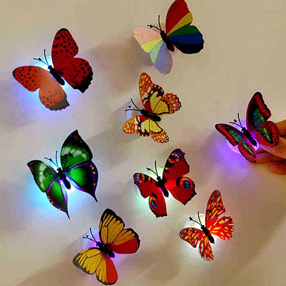 10-1pcs 3D LED Butterfly Night Lights Luminous Wall Sticker Paste Home Room Decoration Butterfly Light for Garden Lawn Party