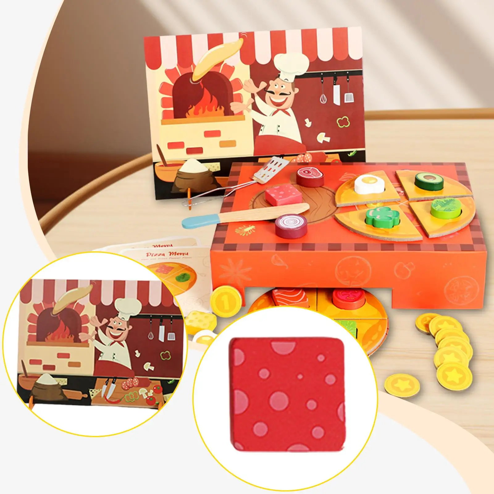 Juego de juguetes para fiesta de Pizza, adorno para niñas, juego de Pizza de madera versátil