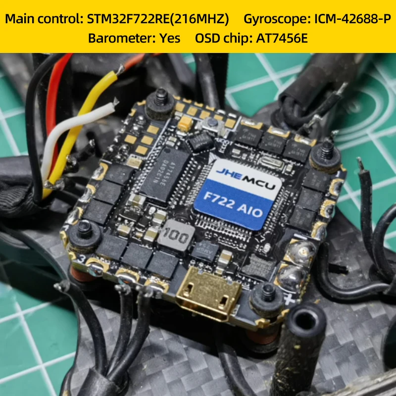 JHEMCU GHF722AIO-HD 40A AIO Kontroler lotu F722 FC Baro OSD BlackBox 40A 4w1 ESC 2-6S Dla RC FPV Freestyle Cinewhoop Drone