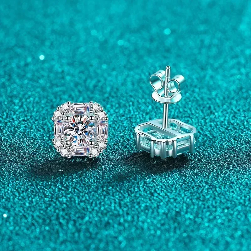 1.47ct Moissanite Diamond Square Sugar Stud Earrings for Women, Sparkling Pt950 Platinum Earrings Delicate Girl Wedding Jewelry