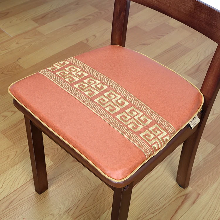 Custom U-Shape Embroidered Grid Chinese Silk Seat Cushions with Ties Home Decor Chair Pads Removable and Washable Non-slip Mat