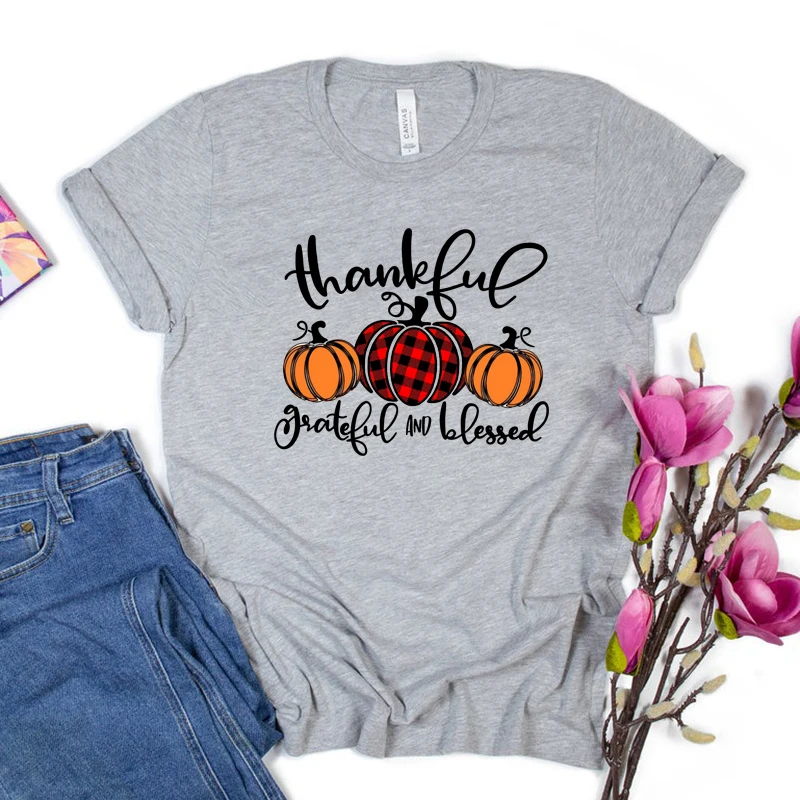 

Thankful Grateful Blessed Shirt Vintage Thanksgiving Day T-Shirt Buffalo Plaid Thanksgiving Shirt Retro Fall Pumpkin Graphic Tee