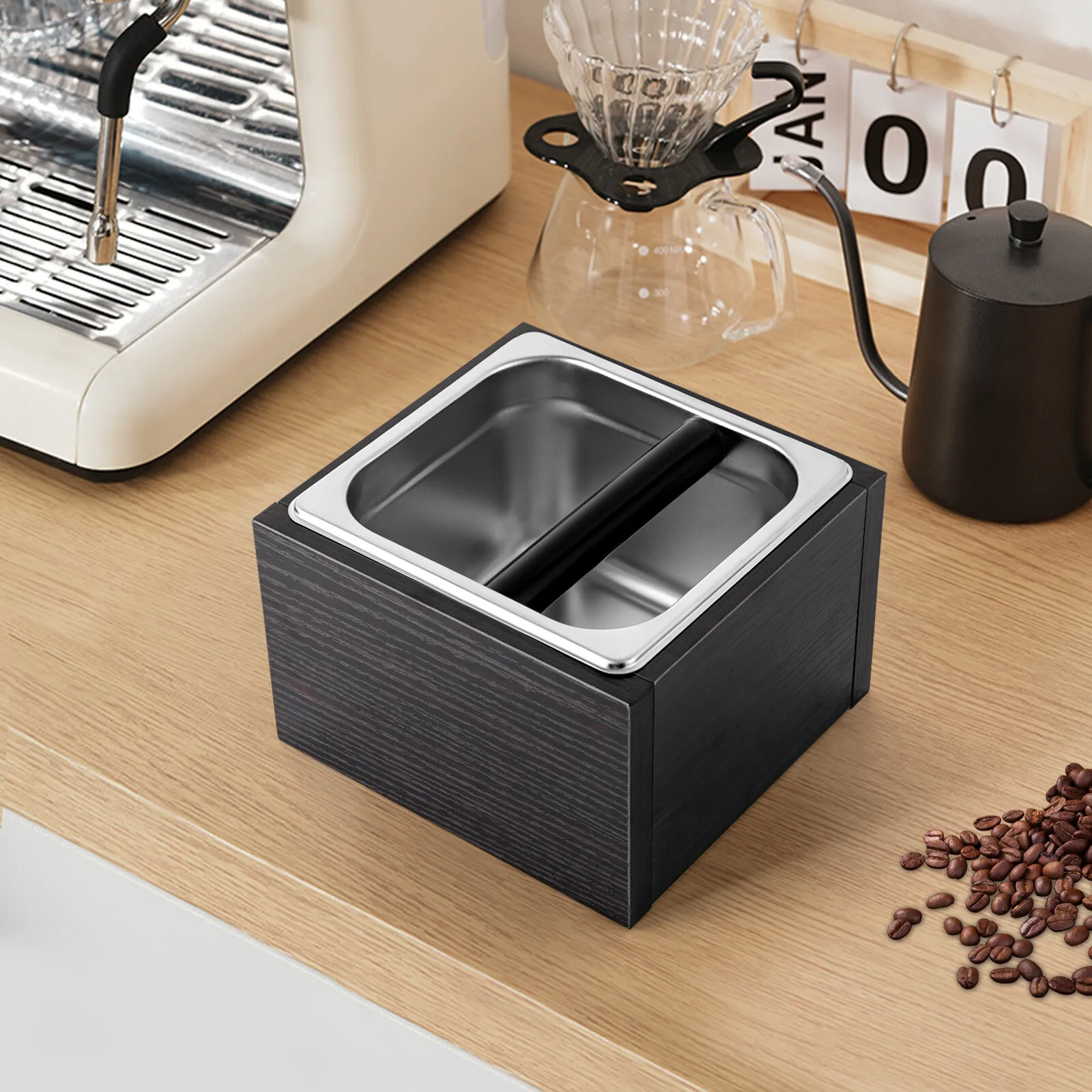Contenitore per la raccolta della schiuma di caffè, Knock Box in acciaio inossidabile, Accessori per Barista, Riciclo dei residui di caffè per macchine con portafiltro, Nero