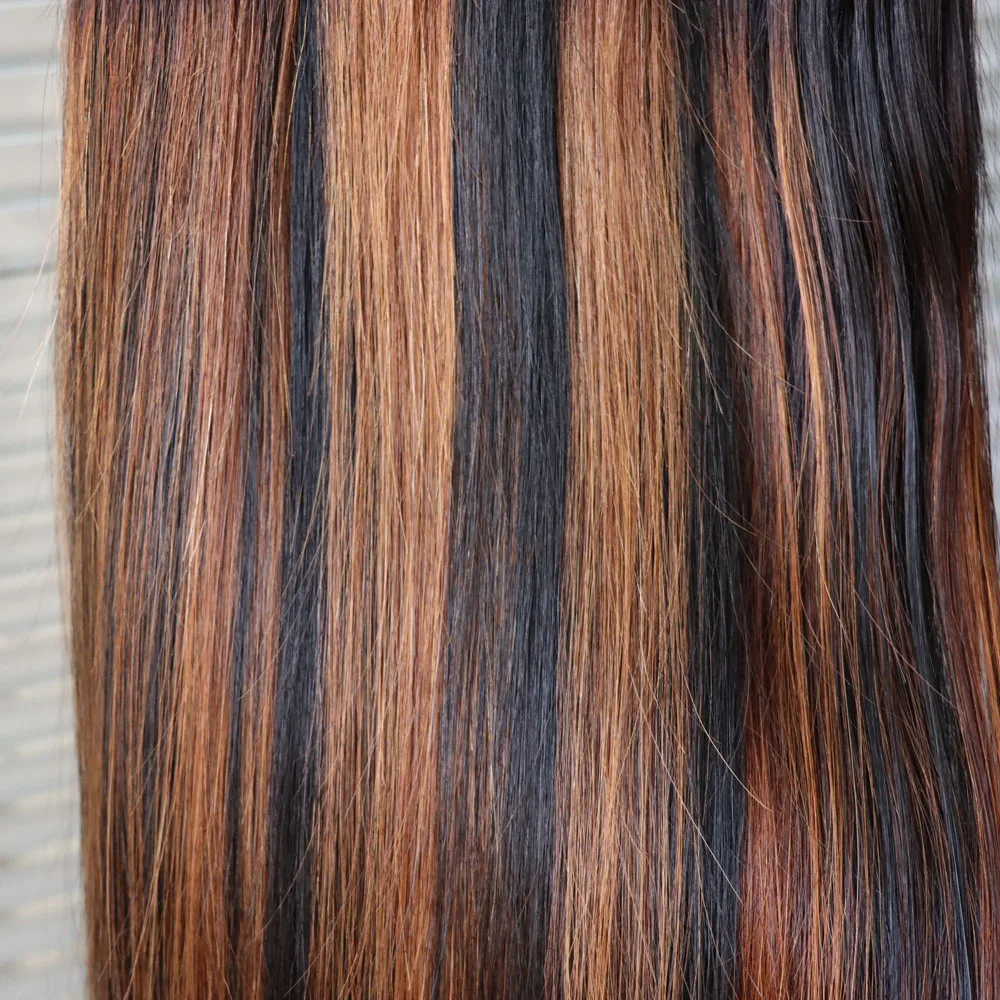 الجملة عذراء الشعر البشري ريمي لحمة شعر النسيج تسليط الضوء على 1B/30 مع الدانتيل إغلاق أمامي البيانو اللون حزم الشعر