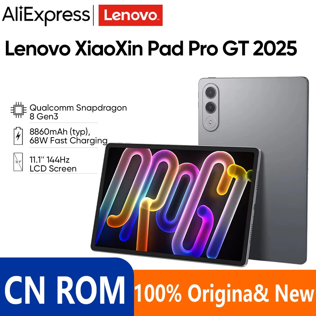 

Lenovo Xiaoxin Pad Pro GT Tablet 11,1 дюйма, 128 ГБ, 256 ГБ, 8860 мАч, 68 Вт, зарядка Snapdragon 8 Gen3, 144 Гц, 3,2 К, ЖК-дисплей, 13-мегапиксельная камера