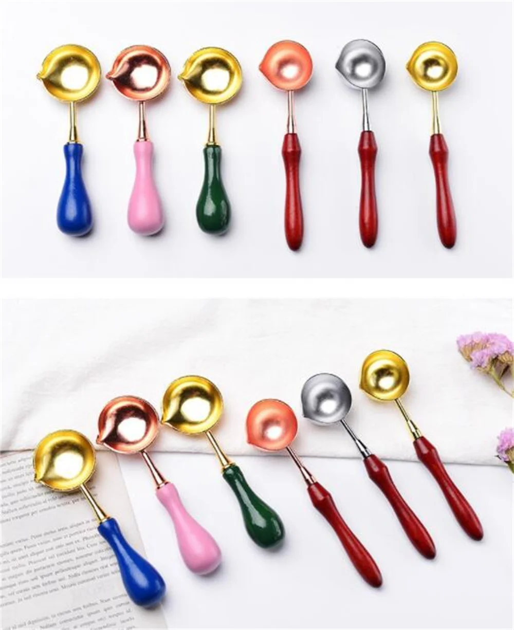 

Hot 300 pcs/lot Sealing Wax Spoon Seal Stamp Metal Melting Spoons Wooden Handle DIY Craft Supplies