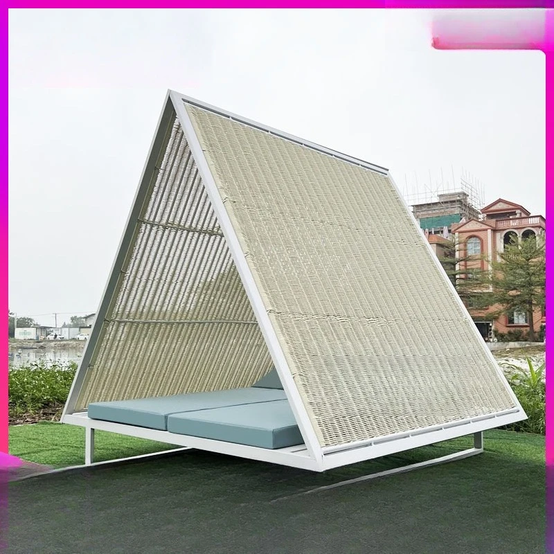 

Outdoor swimming pool bed sofa courtyard scenic waterproof sunscreen lounge chair creative design outdoor rattan double bed