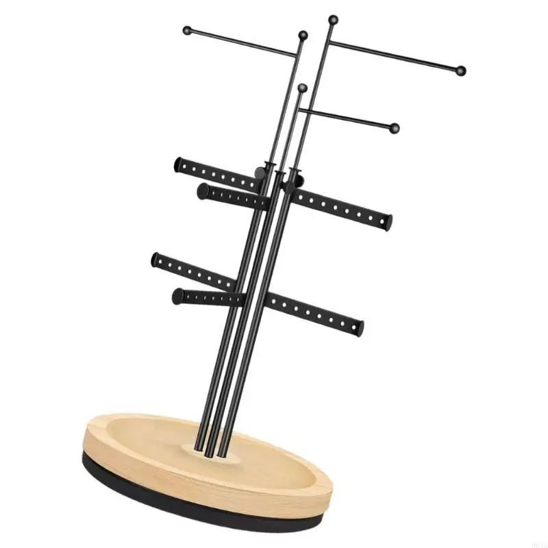 حامل عرض دوار متعدد الوظائف إطار معدني ومنصة خشبية لمتجر المجوهرات وقلادة وسوار المعرض رف 964A