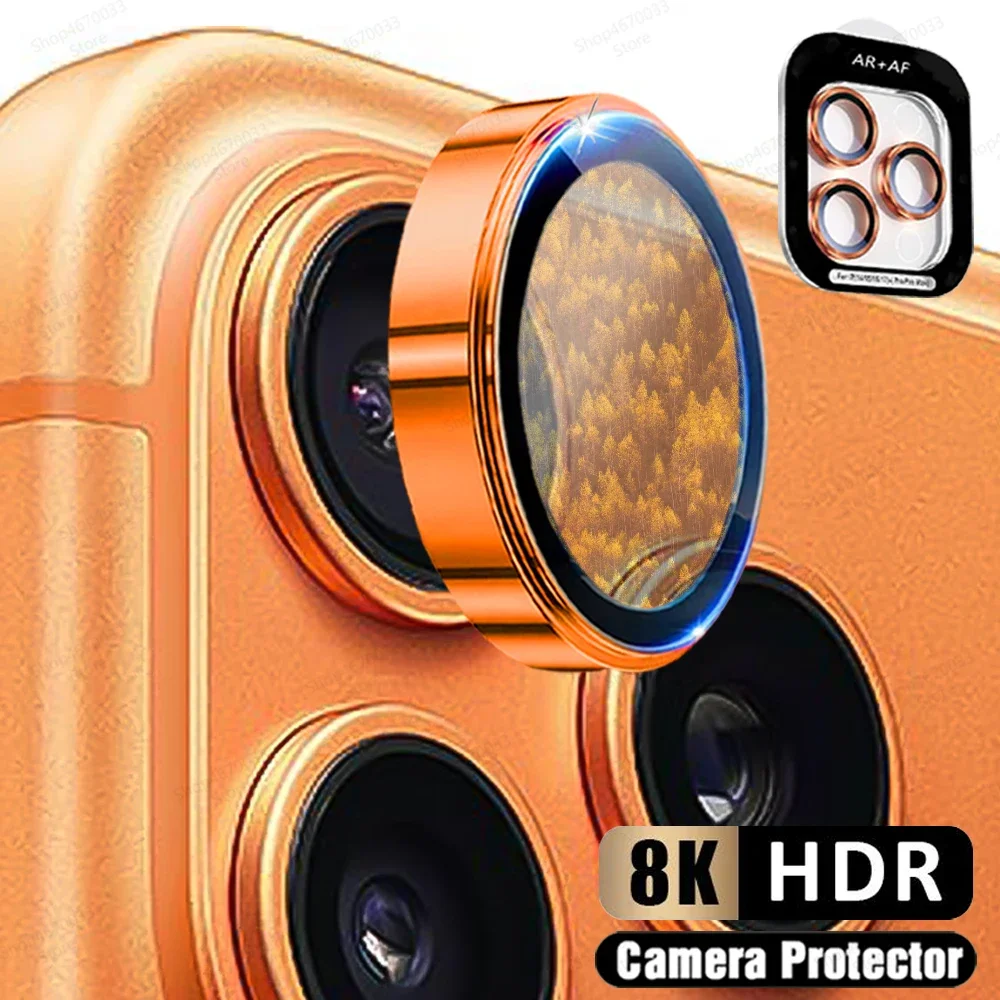Защитное стекло для объектива камеры 8K HD, закаленное стекло для iPhone 17 Pro Max, металлическое кольцо, полное покрытие, пленка для iPhone 16 15 Pro Max, чехол
