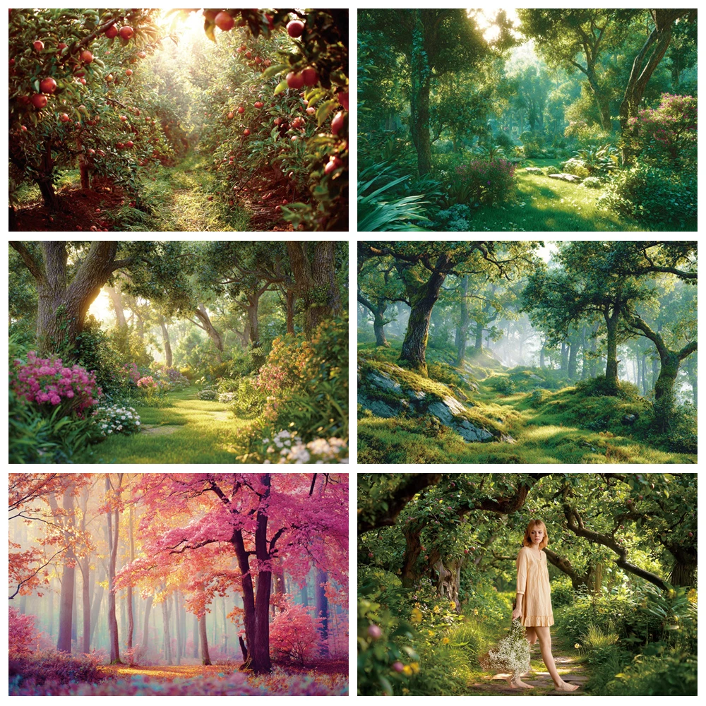 

MOON.QG Enchanting Forest Backgrounds For Photographs Trees Spring Green Floral Backdrop Photobooth Wallpaper Photozone Decor