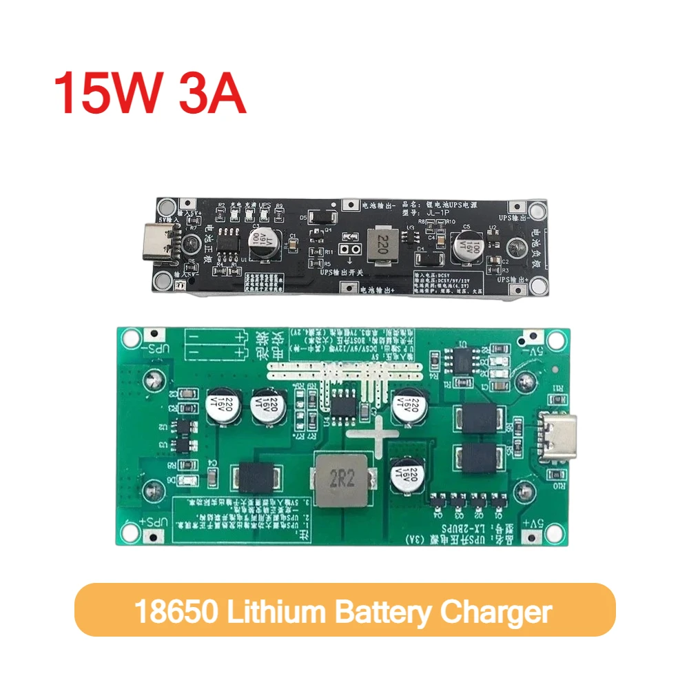 1 Stück 15 W 3 A Schnelllade-USV-Stromversorgung / 18650 Lithium-Batterie-Ladegerät-Modul Typ C DC-DC Step-Up-Booster-Konverter 5 V 9 V 12 V