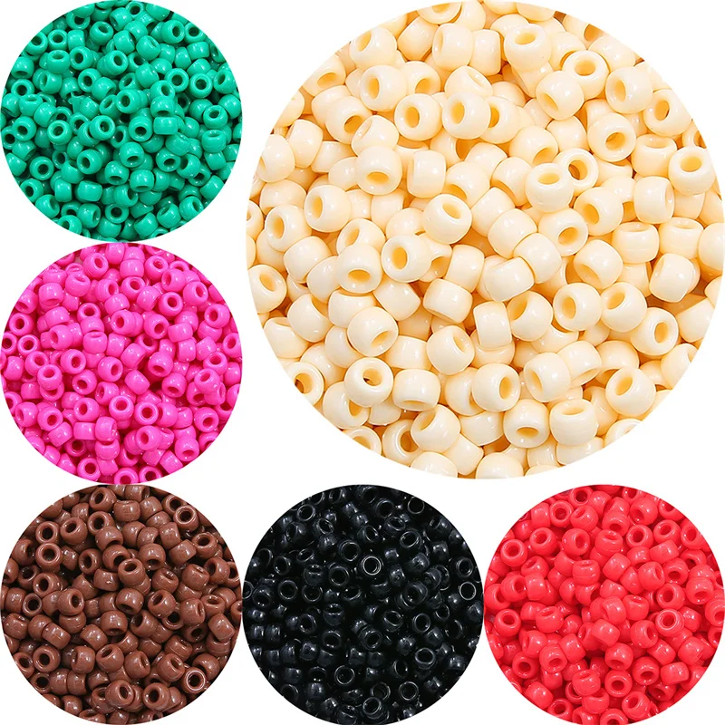 100Pcs Acrylic Pony Beads 9x6mm Bulk Plastic Large Hole Decorative Beads For DIY Friendship Bracelet Jewelry Making Braids 썸네일 3