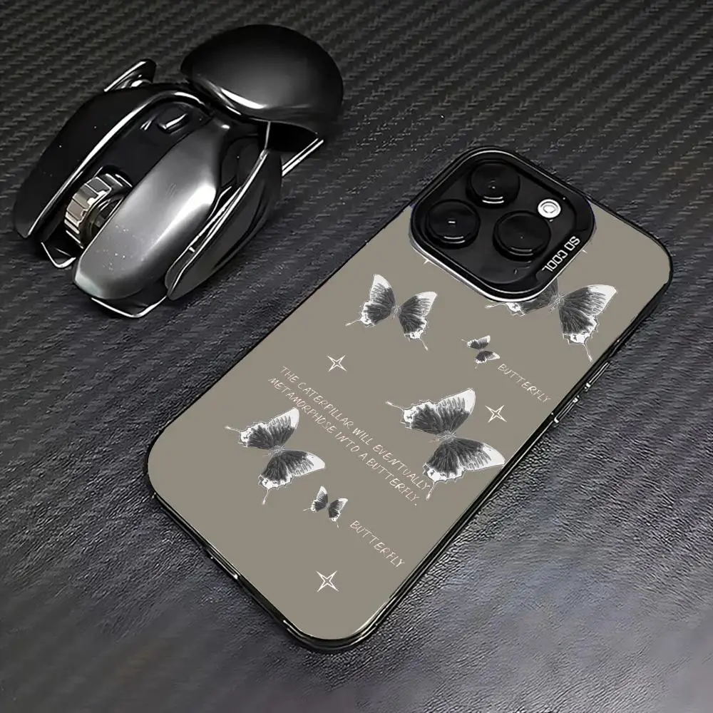 Funda de teléfono con diseño de mariposa plateada adecuada para iPhone 17 16 15 14 13 12 11 Pro/Max/Plus contra caídas y a prueba de golpes