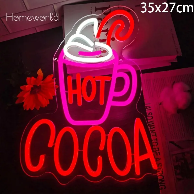 

Какао Неоновый Свет Светодиодный Напиток Логотип Неоновые Вывески Для Настенного Декора Для Столовой Столовой Сладкий Магазин Кофейня Декор Персонализированный Подарок