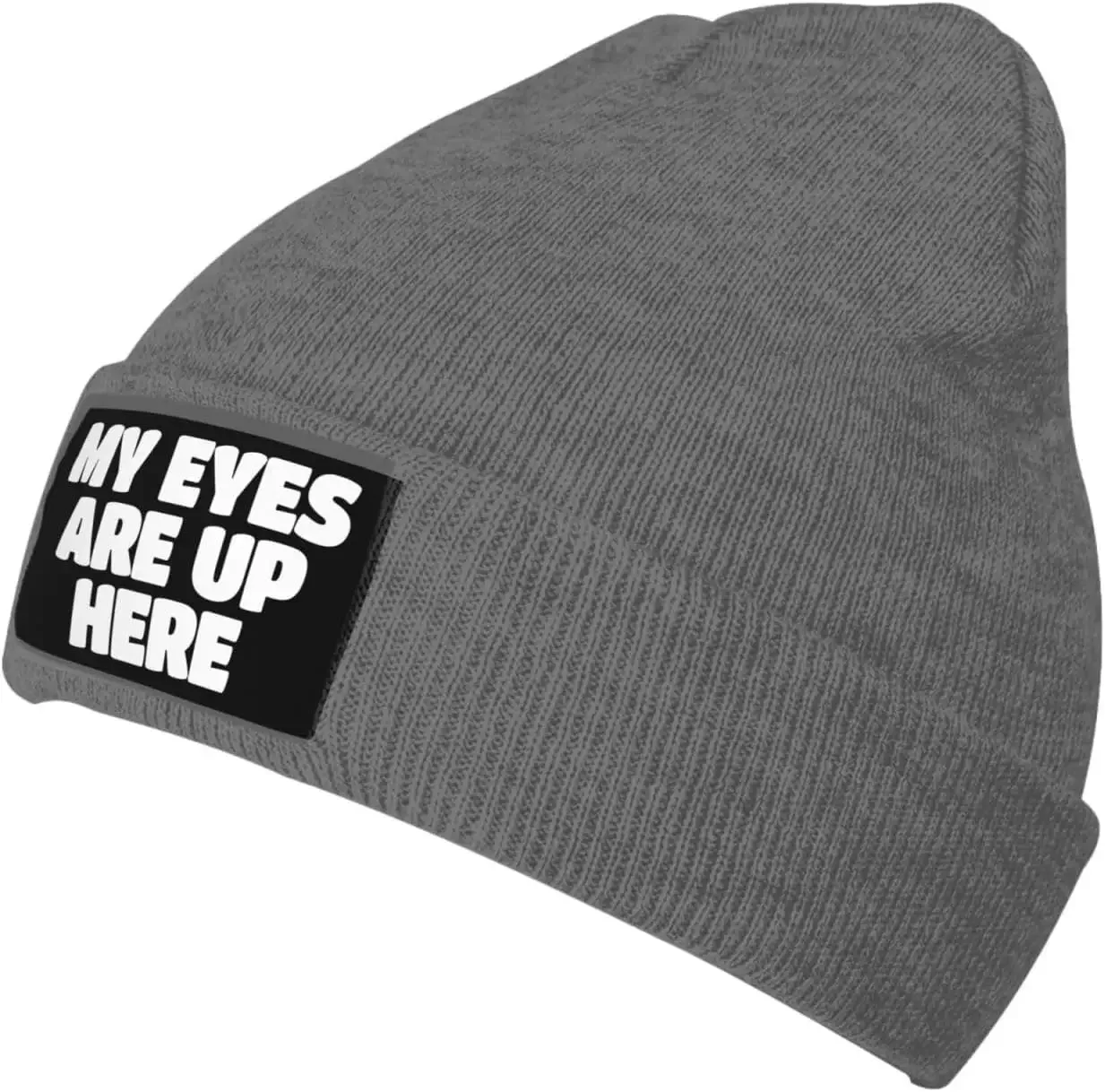 My Eyes are Up Here Beanie for Men Women Black Winter Hat Warm Knit Cuffed Beanies