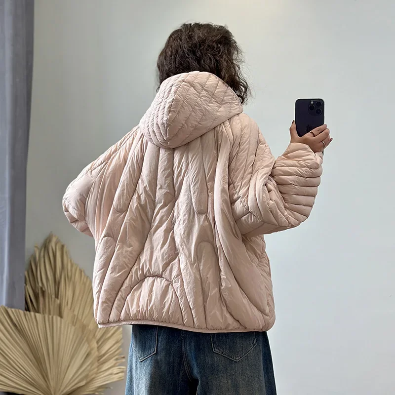 Hpt 세일 신상 여성용 초경량 90% 화이트 덕다운 재킷 오버사이즈 루즈 캐주얼 가을 겨울 아우터 빈티지 코트 후드