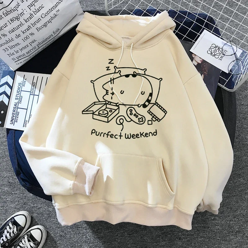 2020 Funny The Cat Hoodie Women Fashion Kawaii Korean Harajuku Sweatshirt Female 90s Cartoon Clothes Female Hood Oversized Girls