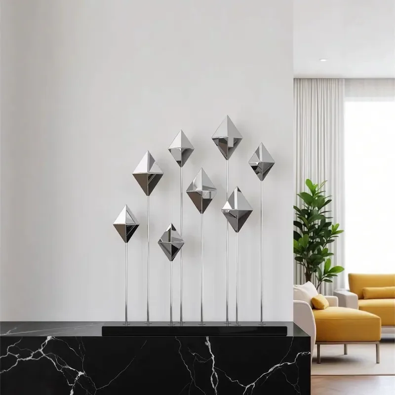 Modern Stainless Steel Sculpture Abstract Art Statue for Living Room Niche Hotel Entrance Tabletop Decor Luxury Home Ornament