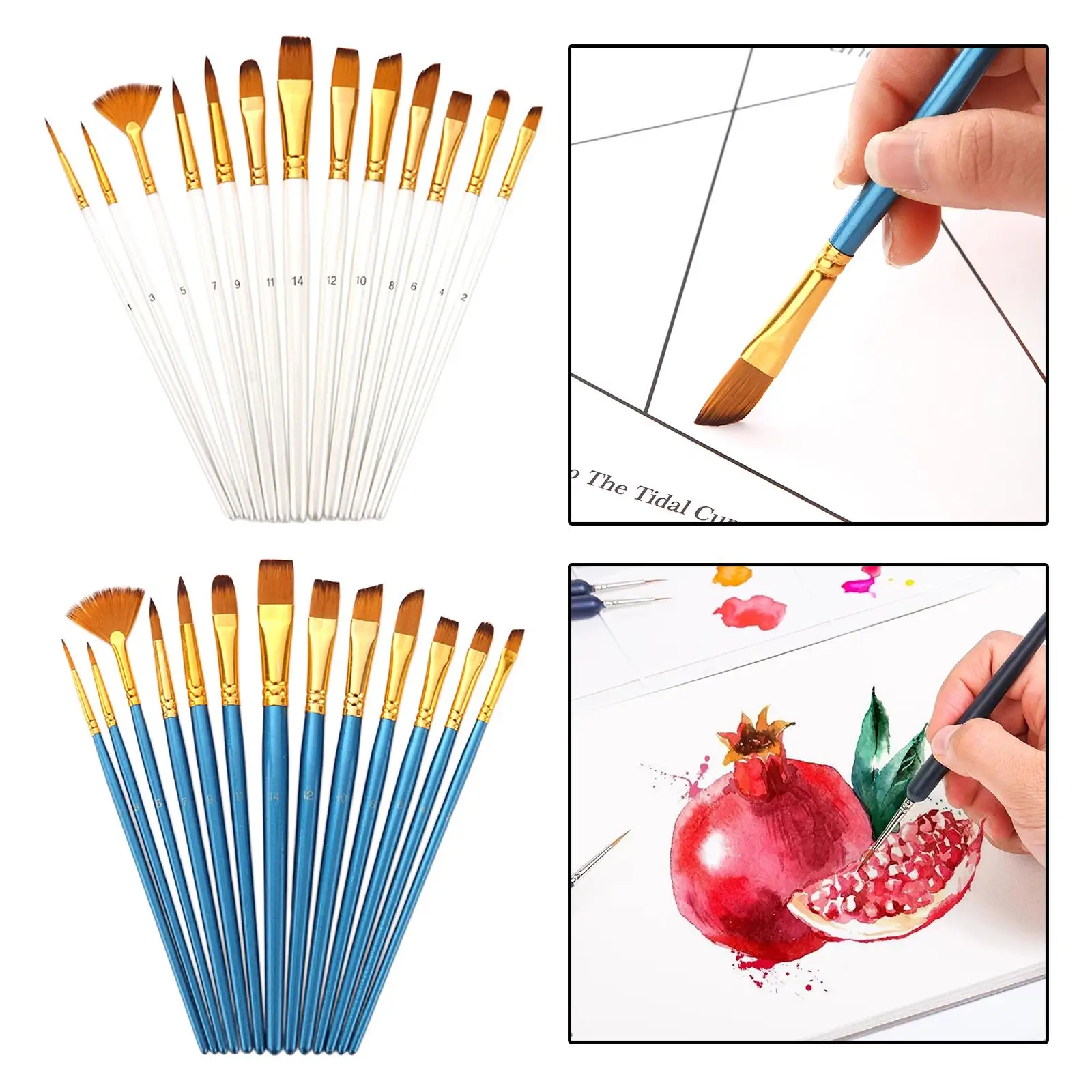 13 Pack Professional Artists Paint Brushes Wooden Handle Acrylic Fine Art