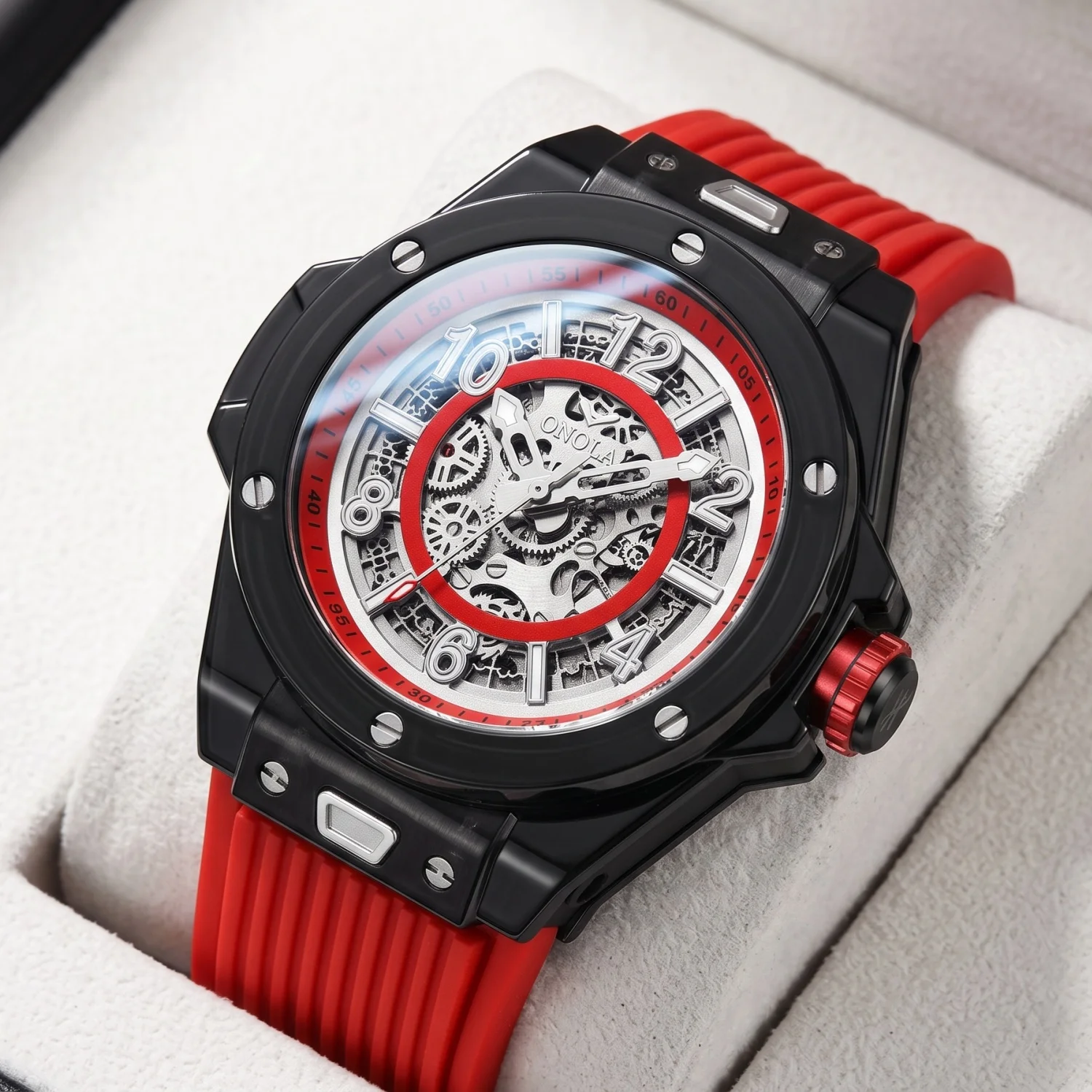 ONOLA Men's Mechanical Watch, Sporty and Fashionable Style, Hollowed Out Gear Dial, Worn Outdoors, A Gift for Friends