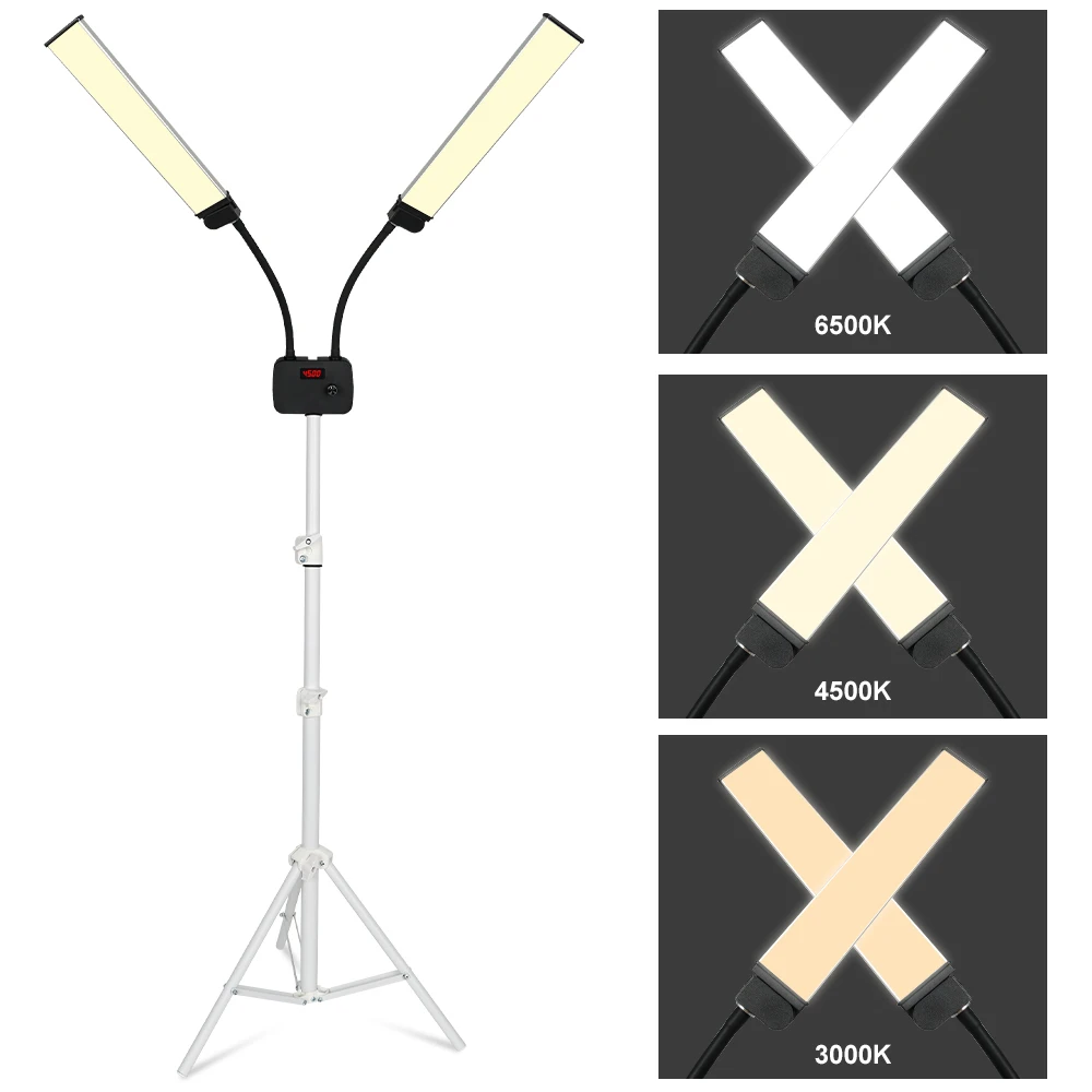 

Esthetician Light Lash Light with Tripod Tray Double Arms Beauty Light 3000K-6500K for Eyelash Extensions Tattoo Selfie