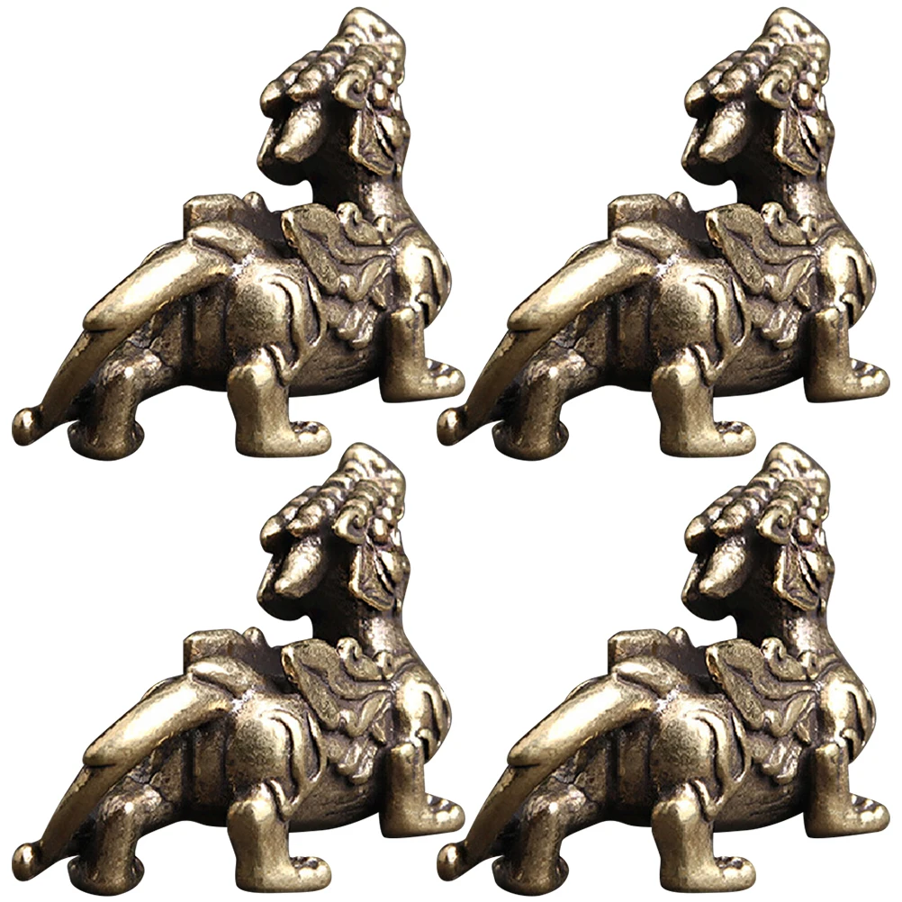 

4pcs Brass Animal Statues Luck Ornaments Car Decor Home Garden Desktop Sculptures Gift Mini Brass Figurines For Indoor Outdoor