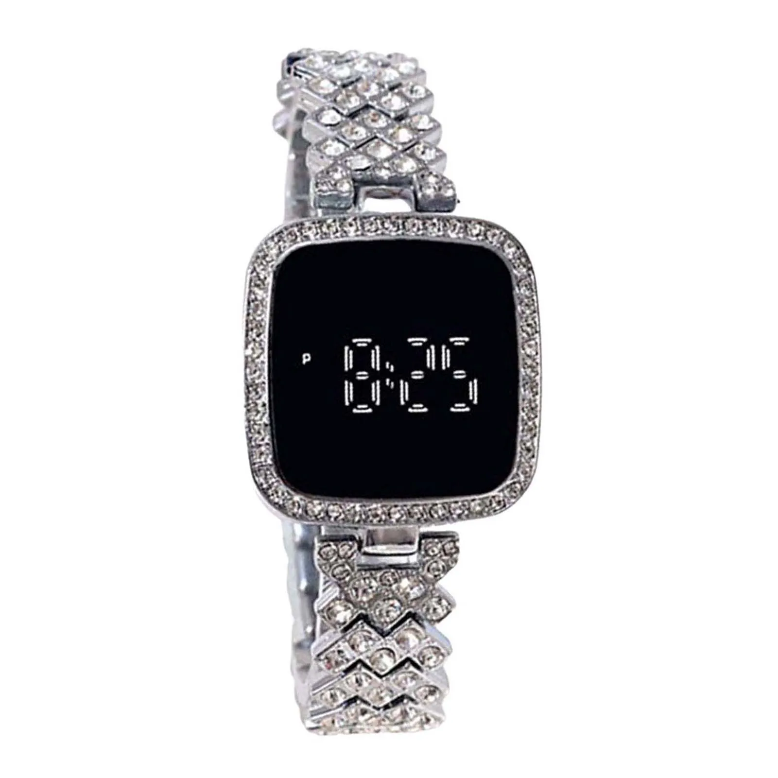 Jam Tangan Digital หน้าปัดสี่เหลี่ยมประดับคริสตัลเทียมสำหรับ kado ulang tahun pacar นาฬิกากําไลสำหรับผู้หญิง