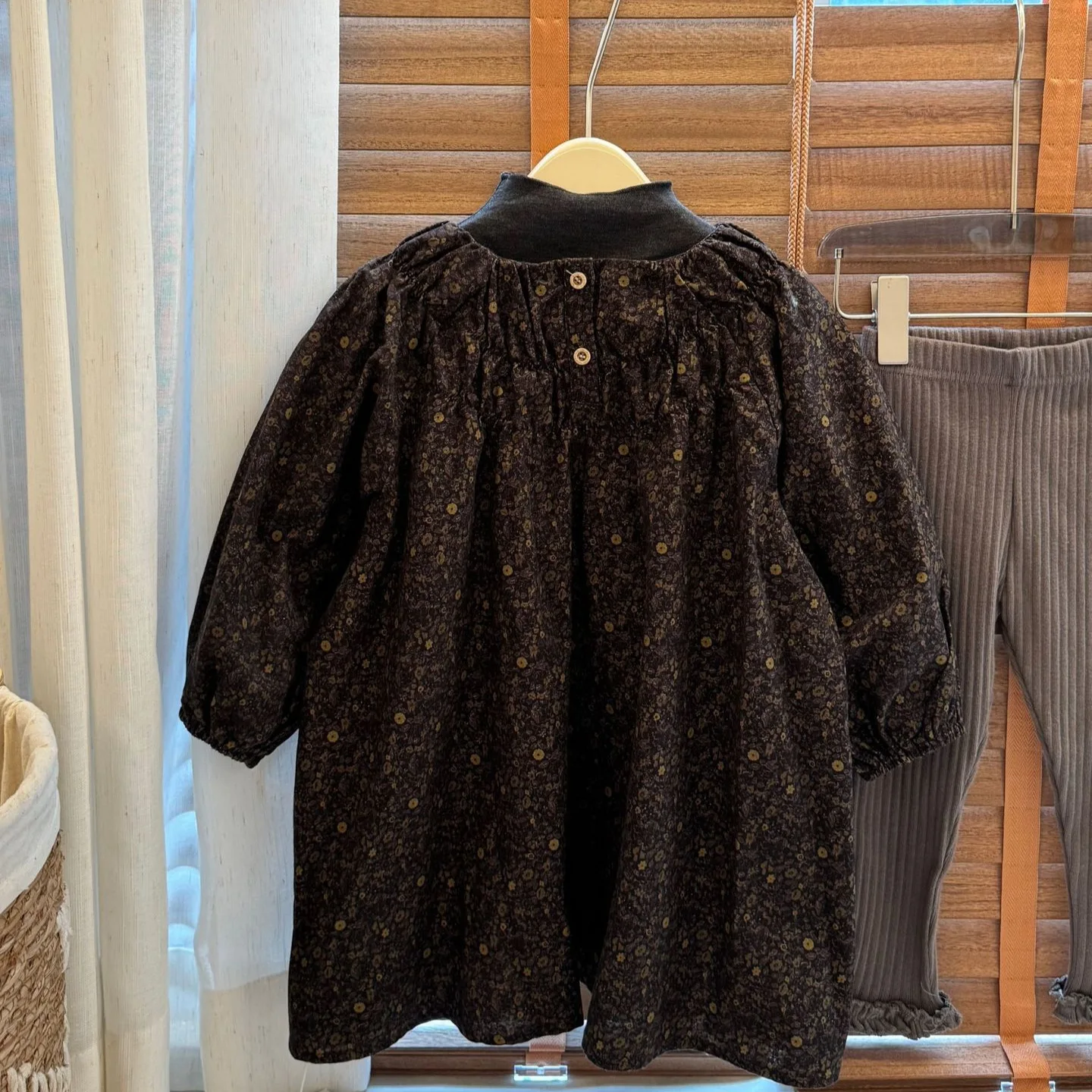 

Korean New Autumn Children Girl 2piece Set Puff Sleeve Floral Toddler Girls Dress Elastic Waist Solid Color Kid Baby Girls Tight