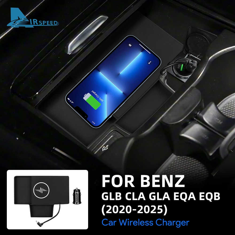 Suporte de carregamento sem fio para carro, 15w, para mercedes benz cla glb gla classe c118 w118 x247 h247 eqa eqb 2020-2025, carregador de celular