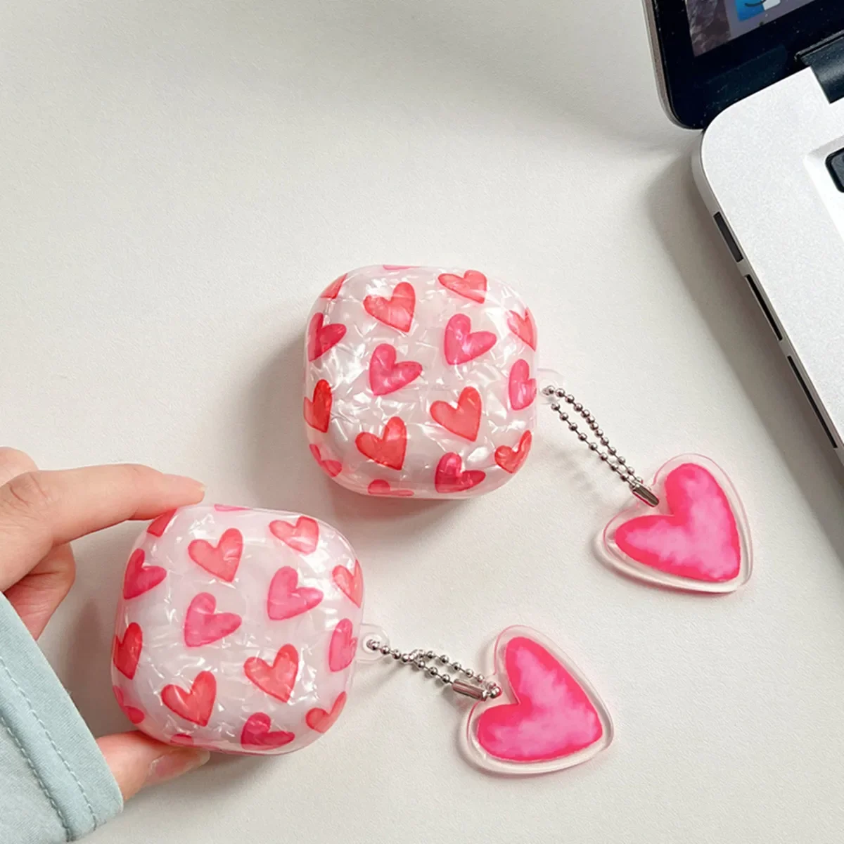 For Samsung Galaxy Buds Live/Buds pro/Buds 2/Buds2 pro/Buds FE,Cute Cartoon Peach Heart sea Shell Design Earphone Case with Hook