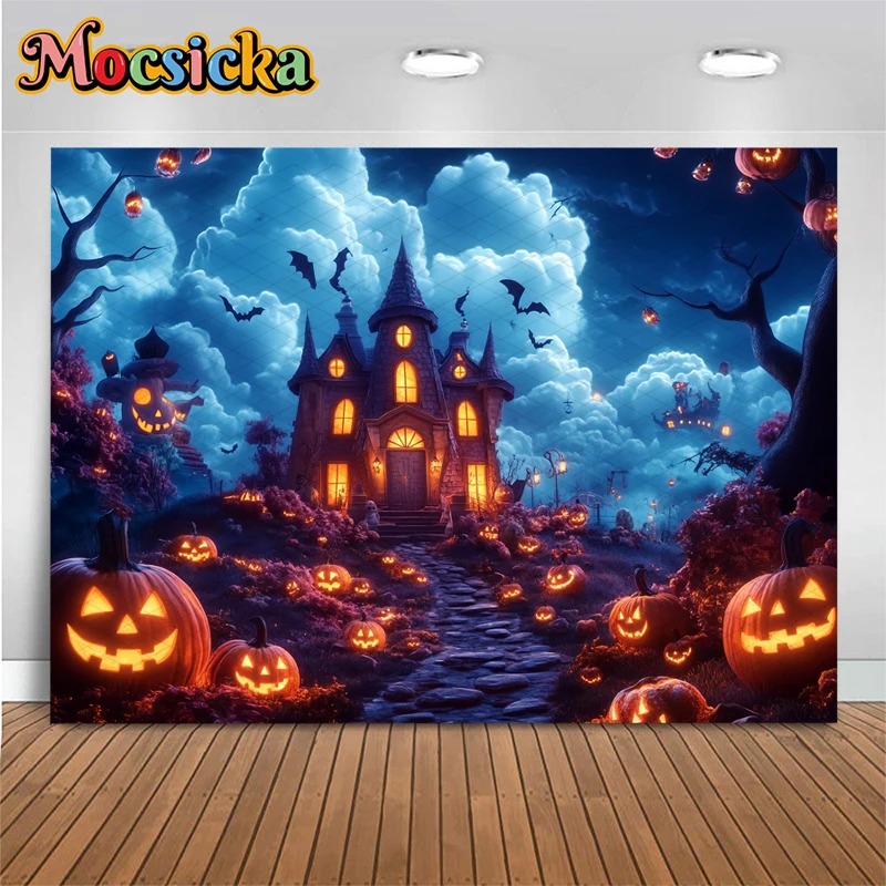 Mocsicka Хэллоуин фон для фотосъемки замок дом ужас ночь летучая мышь Jack-O-Lantern вечерние Декор детский фото фон обои