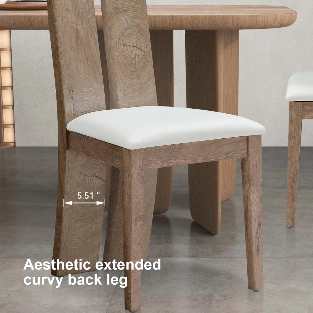 طقم كراسي طعام مكون من 2 MDF، إسفنجة. مقعد وسادة منجد من جلد البولي يوريثان، كراسي جانبية خلفية خشبية بدون ذراع #5