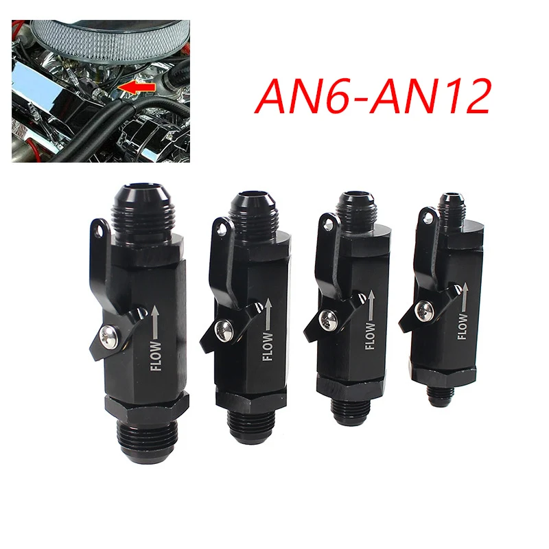 AN6-AN12 Aluminum Inline Fuel Shut Off Valve Cut Off w/ Cable Lever Black AN6 AN8 AN10 AN12