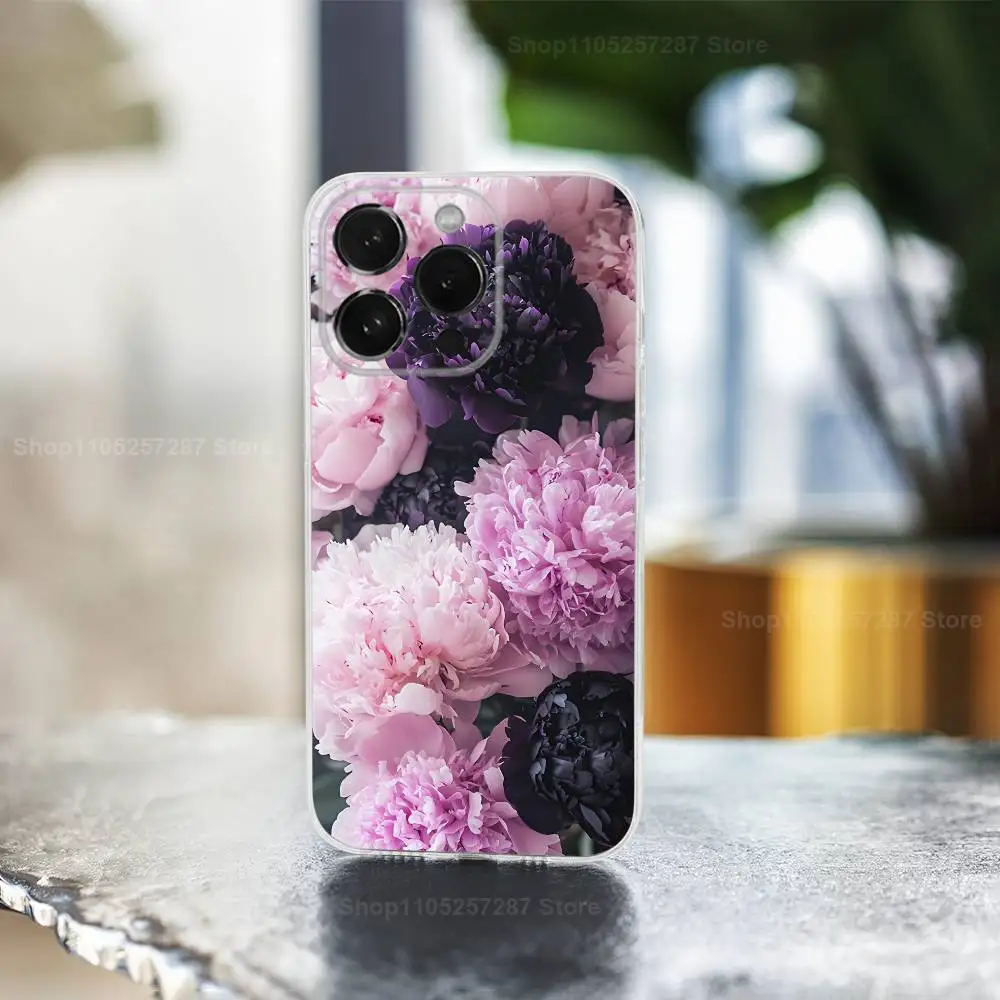 حافظة هاتف أنيقة باللون الوردي والأرجواني الفاوانيا لهاتف آيفون ماكس، بلس، 11، 14، 13، XR، SE، 12، 15، Pro، 17، 16، X، XS، غطاء ناعم شفاف صغير