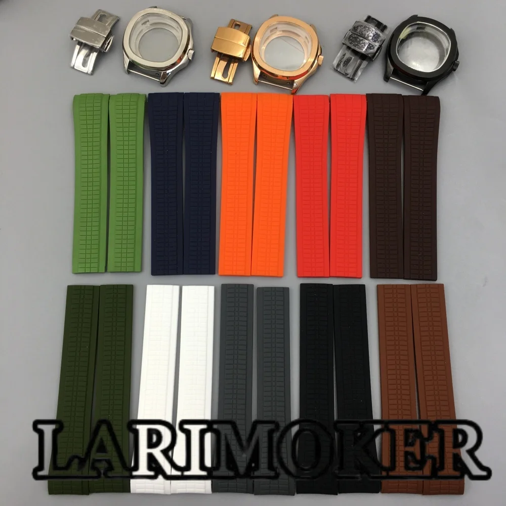 

LARIMOKER 40MM Square Watch Case Sapphire Glass Rubber Band Bracelet Folding Buckle For NH35 NH36 PT5000 Movement Watch Parts