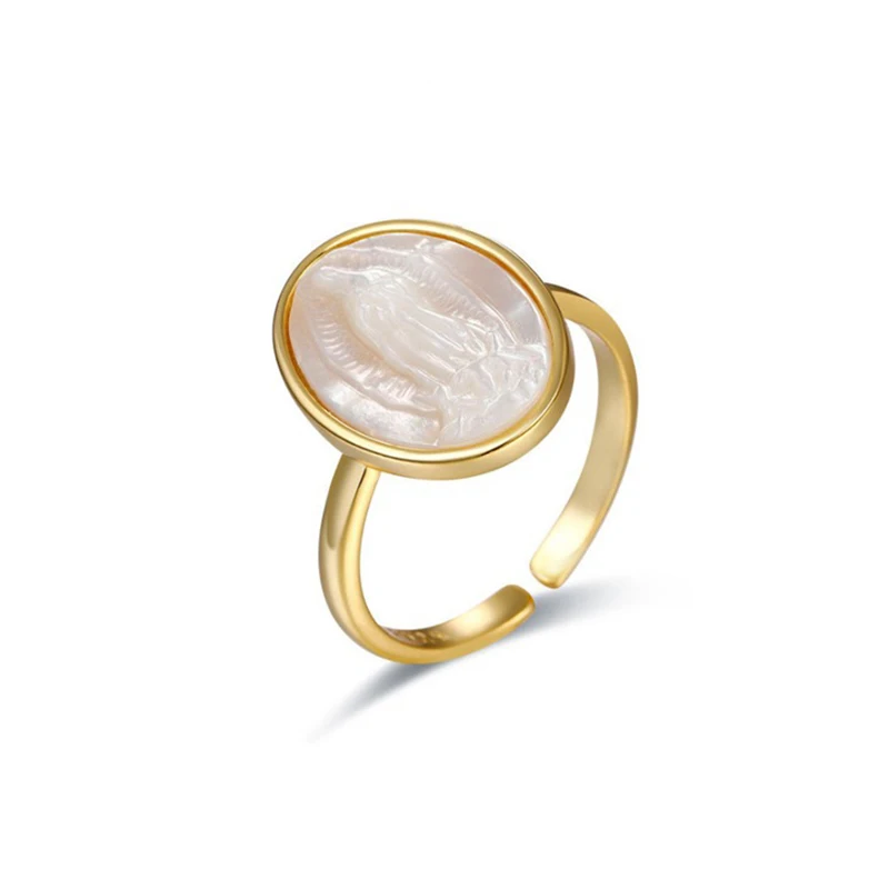 

Luxury 925 Sterling Silver Oval White MOP Shell Virgin Mary Rings for Women 18K Gold/Silver Color Adjustable Wedding Ring