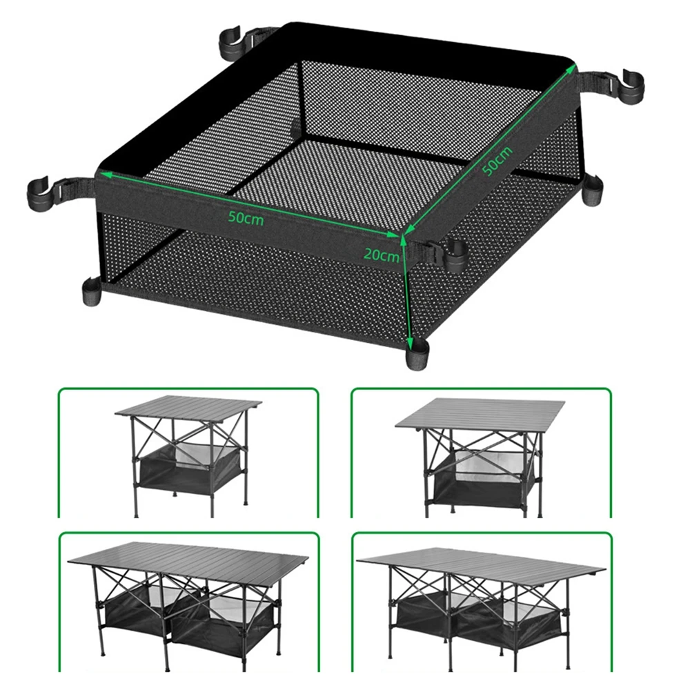 Basket Organizer For Camping Table Rack Bag Net Bag With Hooks Outdoor Picnic Under Table For Cookware Multitools Storage Basket