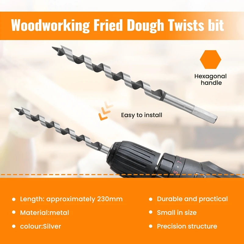 A96I-5PCS 230Mm Hex Shank Extra Long Point Twist Auger Wood Drill Bits Set Woodworking Twist Drill Bit Tool Set 6 8 10 12 14Mm