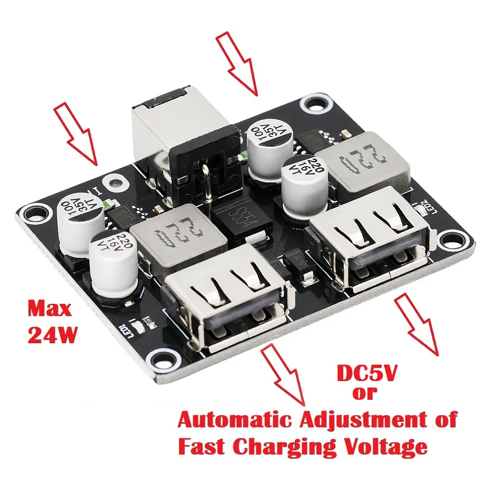 USB QC3.0 QC2.0 DC-DC Buck Converter Charging 2-Channel Step Down Module 6-32V 9V 12V 24V to Fast Quick Charger Circuit Board 5V