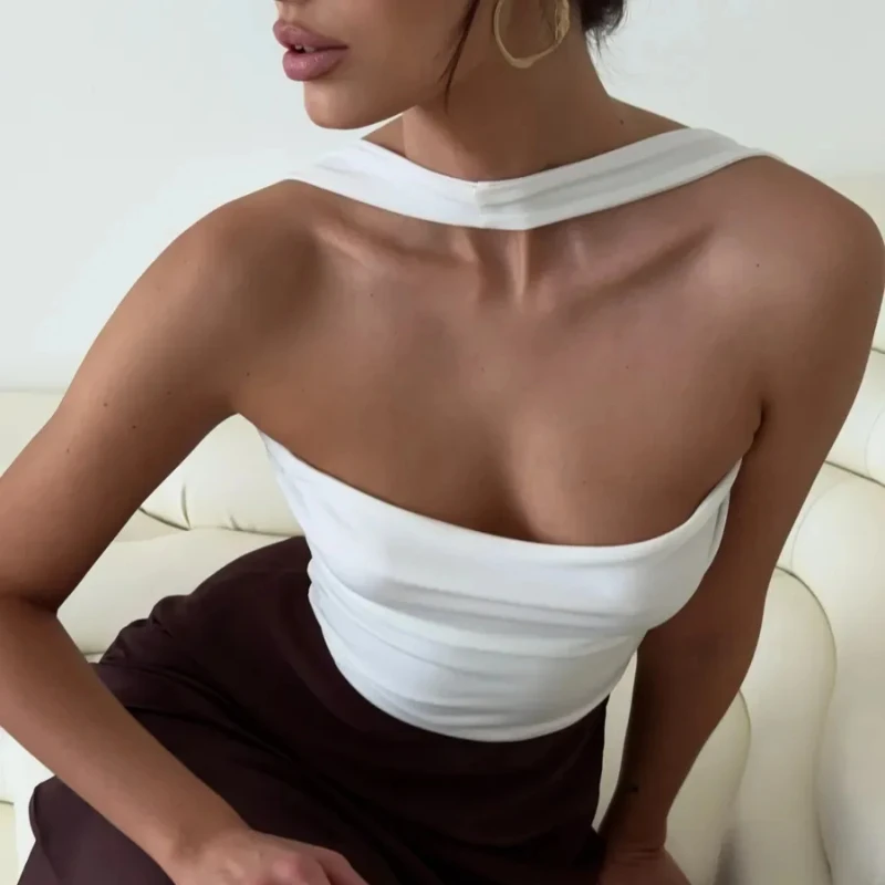 Donna Estate Hottie Girl Maniche Bustier Halter Vest Corto Tinta unita Sexy Senza spalline Elegante Vestibilità senza schienale Indossare entrambi i lati Top