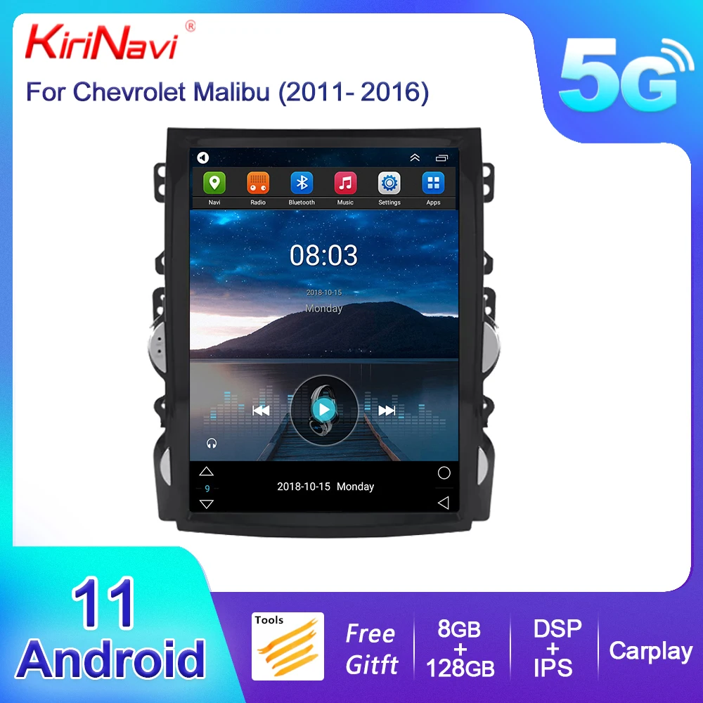 

Автомагнитола KiriNavi в стиле Tesla с вертикальным экраном Android 13 для Chevrolet Malibu 2012-2015, Dvd-плеер, Автомобильная GPS-навигация, 4G DSP